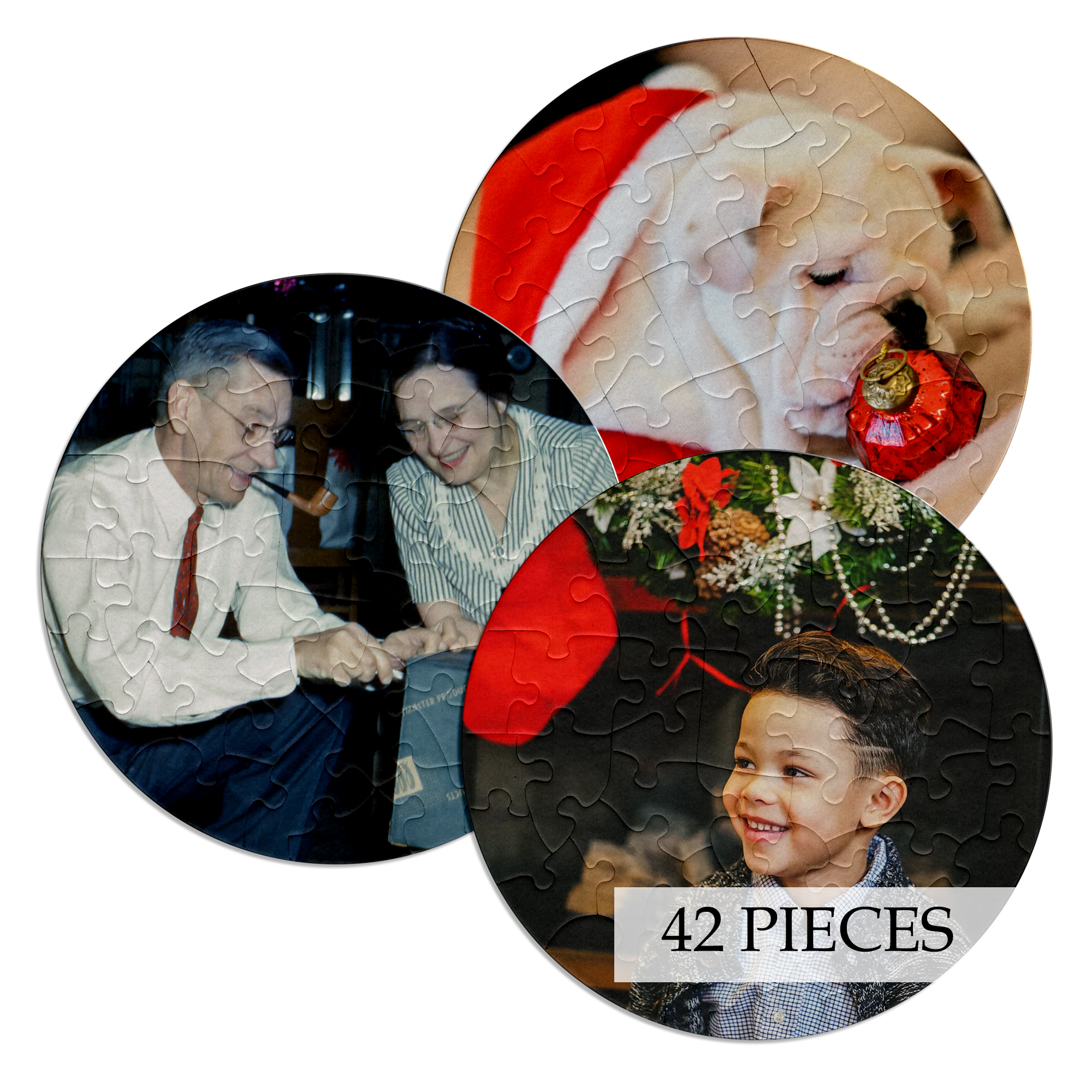 Christmas Custom Personalized Photo/Picture Puzzle Gift - Round - 42pc